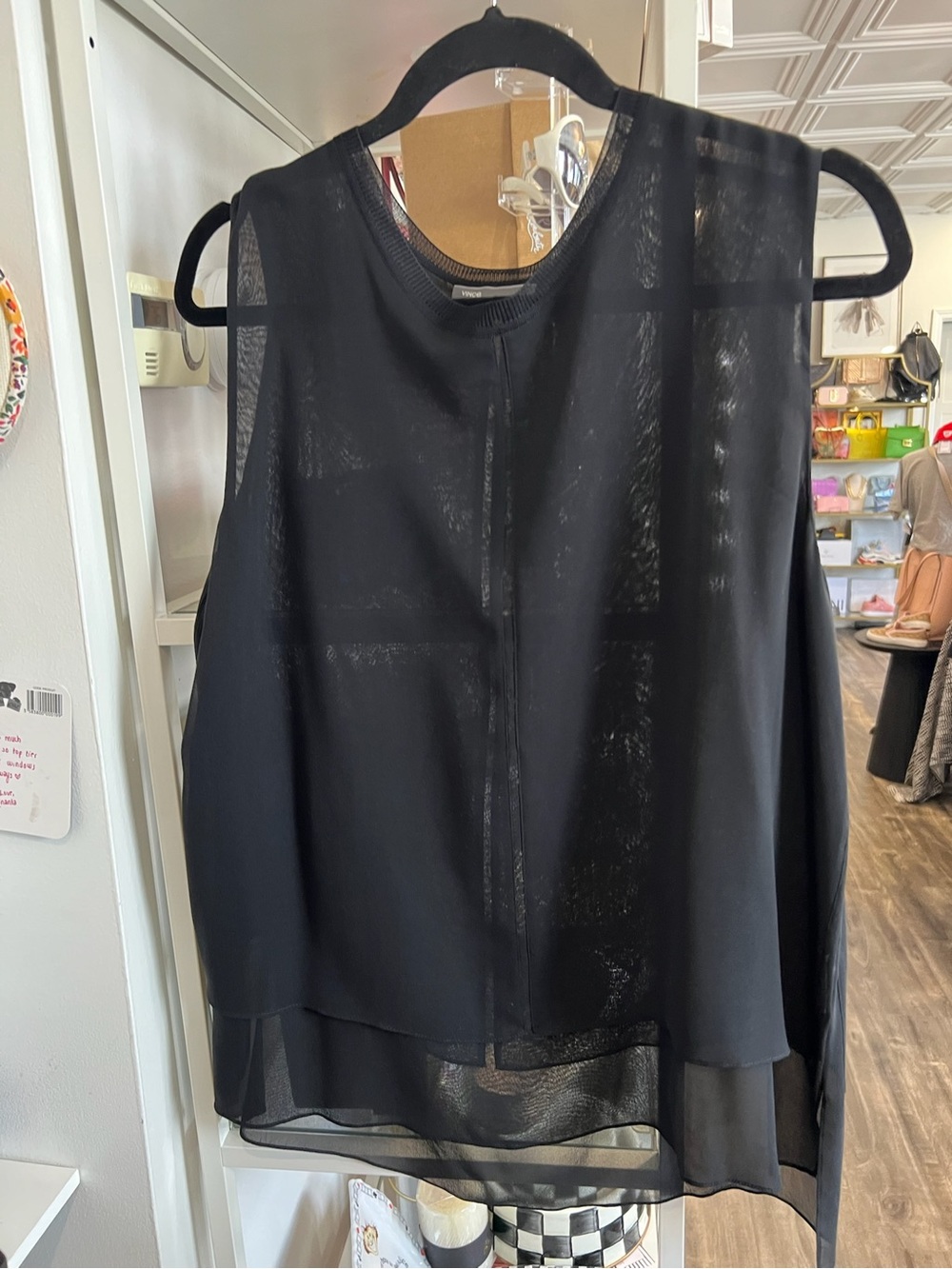 Vince Black Sleeveless Layered Chiffon Tank